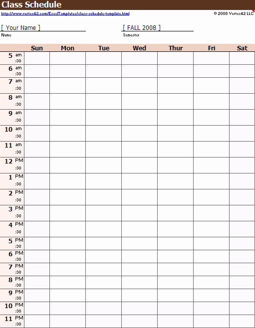 Free Weekly Class Schedule Template for Excel
