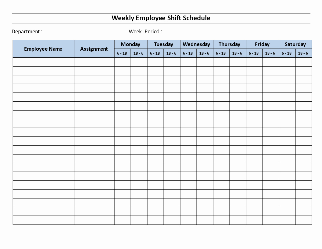 Free Weekly Employee 12 Hour Shift Schedule Mon to Sat