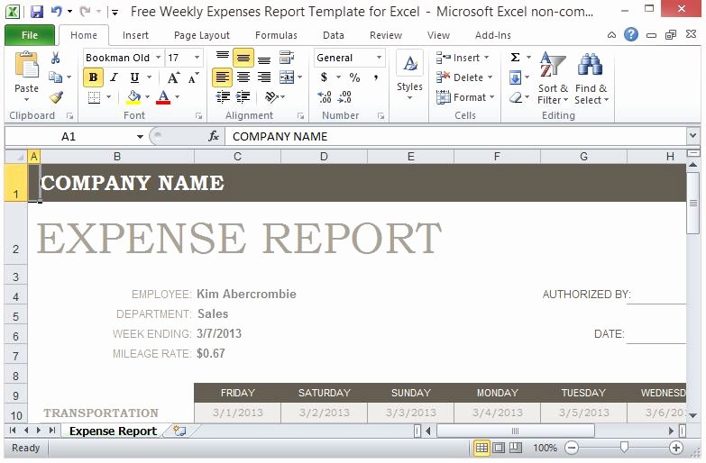 Free Weekly Expenses Report Template for Excel