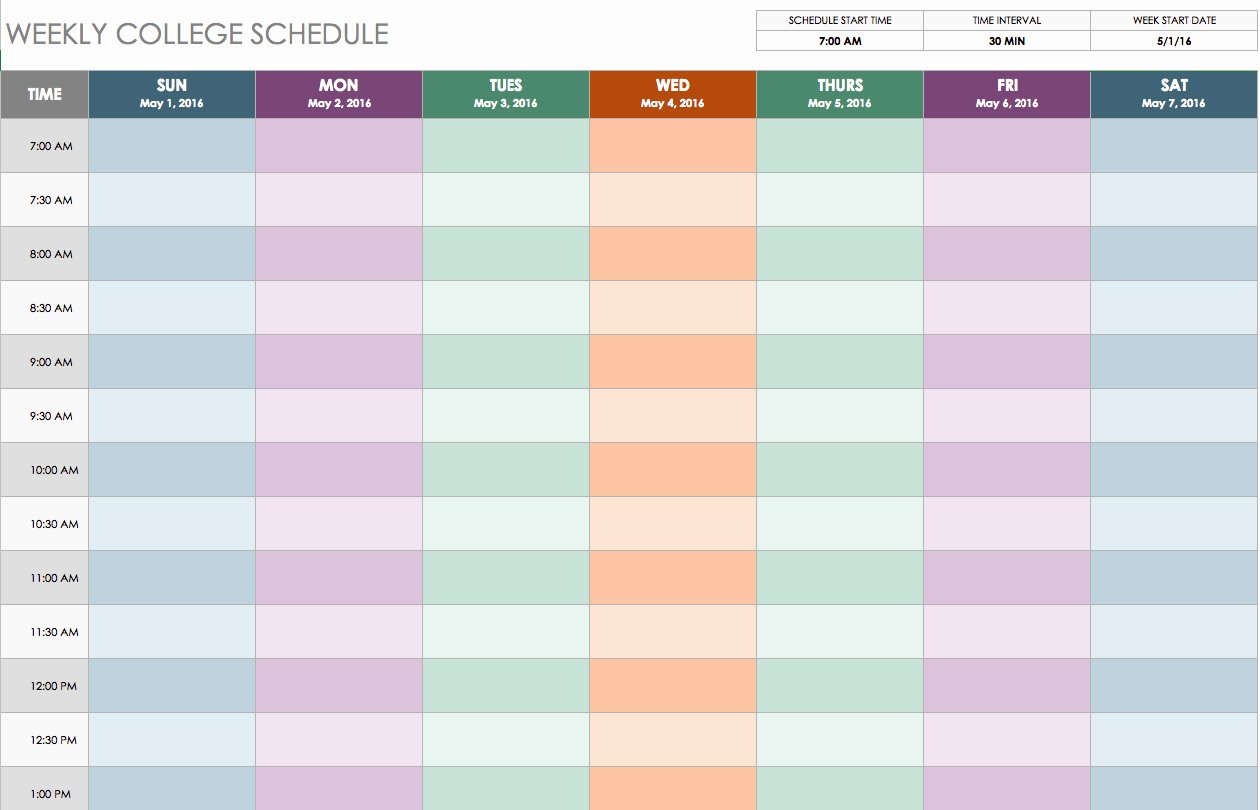 Free Weekly Schedule Templates for Excel Smartsheet