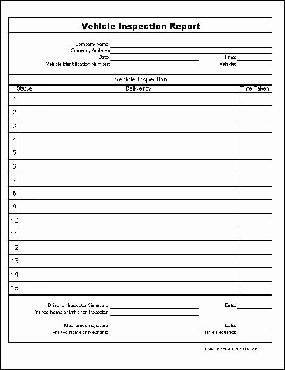 F1101 Wide Row Basic Vehicle Inspection Report with Numbers
