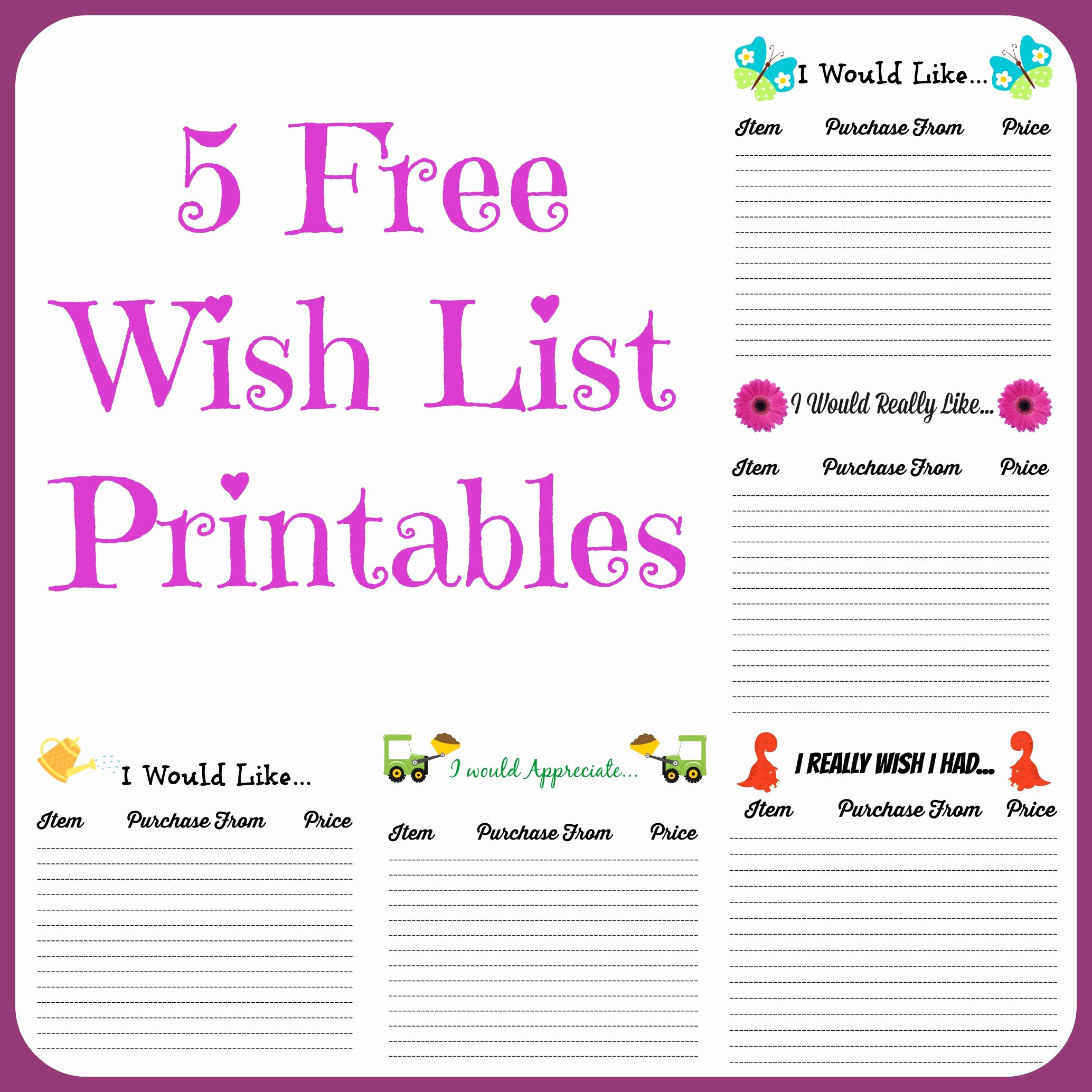 Free Wish List Printables 5 Designs to Pick From