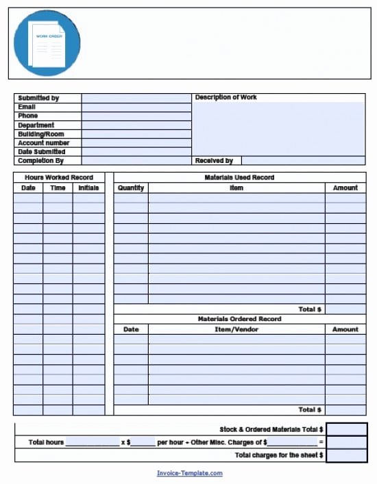 Free Work order Invoice Template Excel Pdf