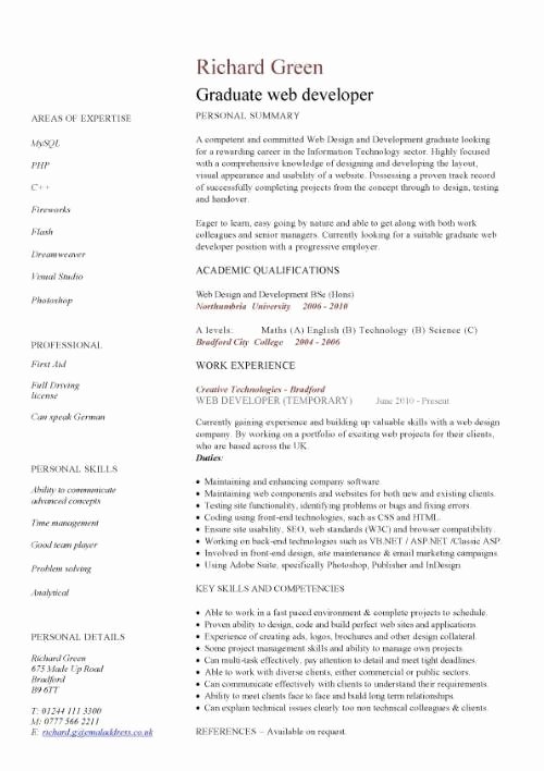 Fresh Graduate Two Page Resume