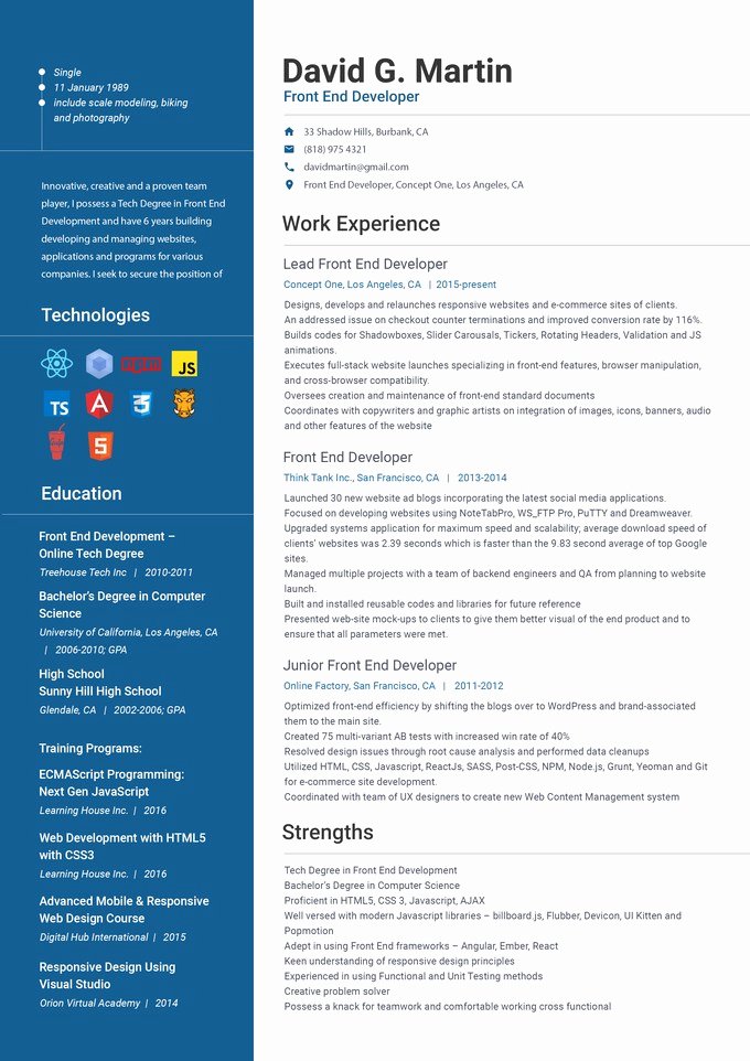 Front End Developer Resume Examples