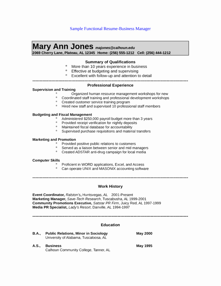 Functional Public Relations Manager Resume Template