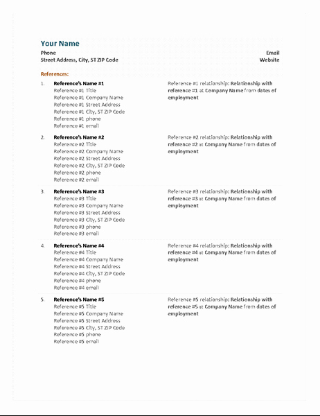 Functional Resume Reference Sheet