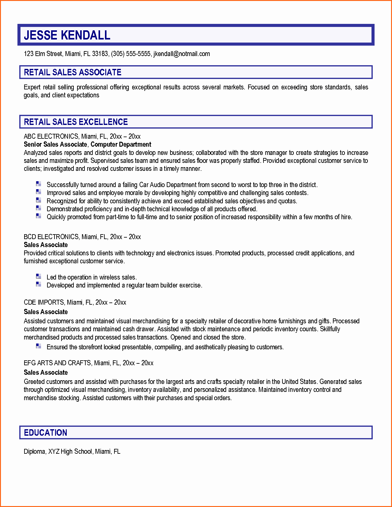 Functional Resume Sales associate Career Objective for