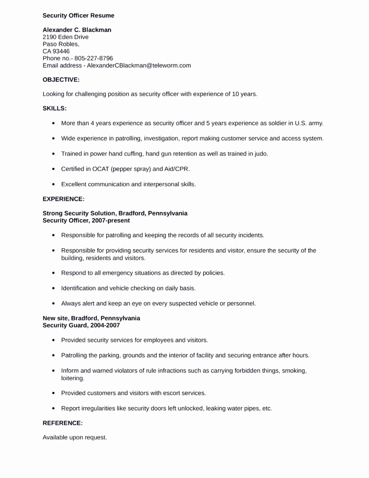 Functional Security Ficer Resume Template