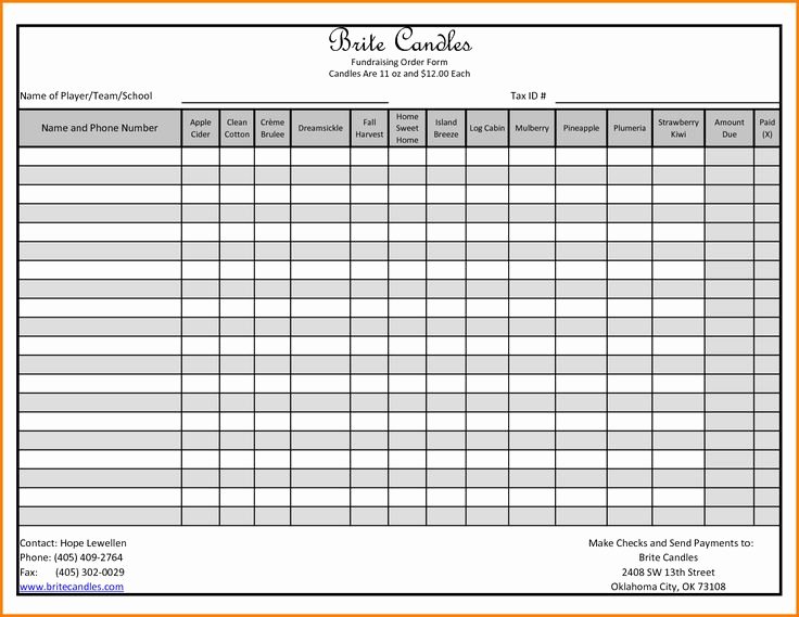 Fundraiser order form Template Excel