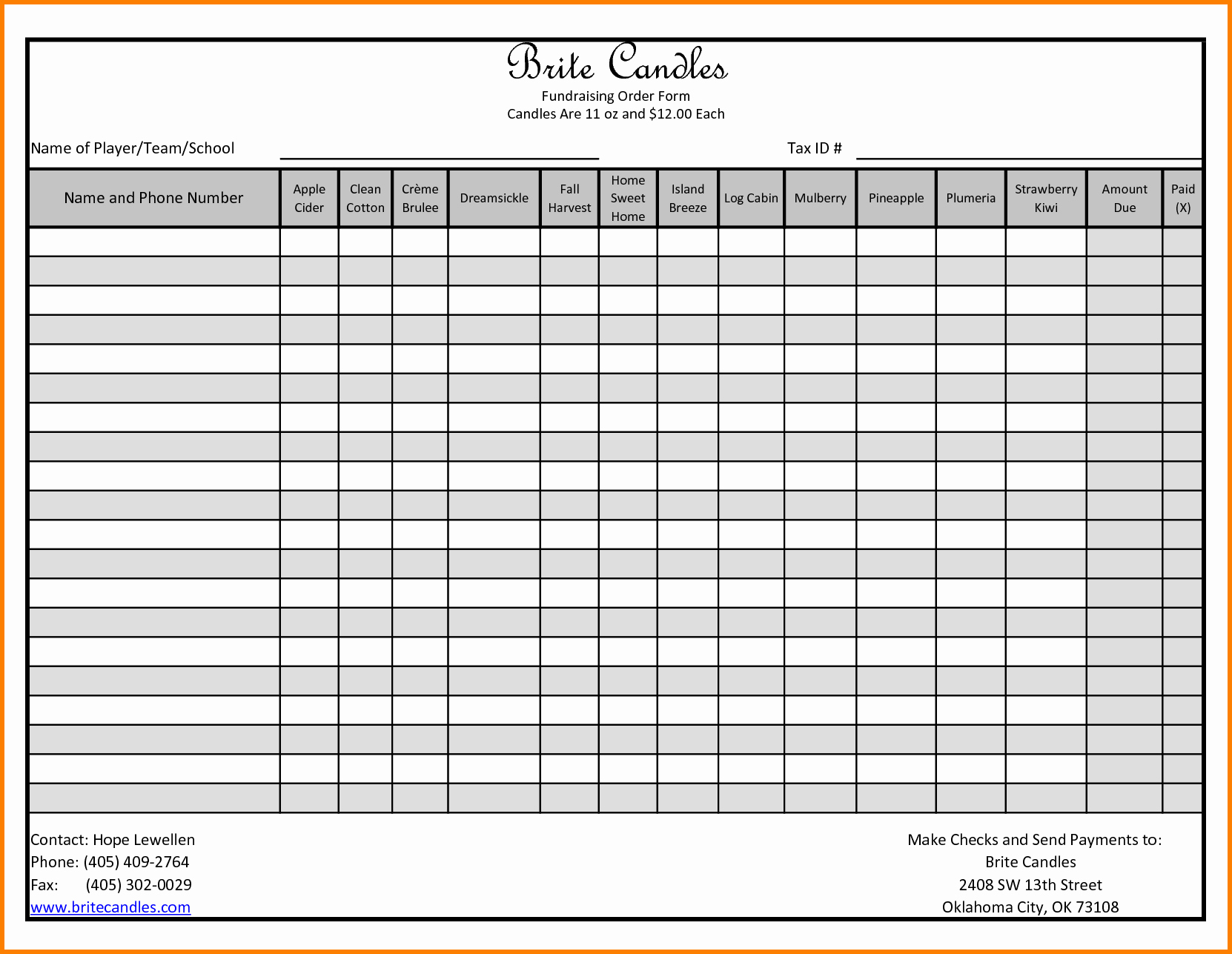 Fundraiser order form Template Excel