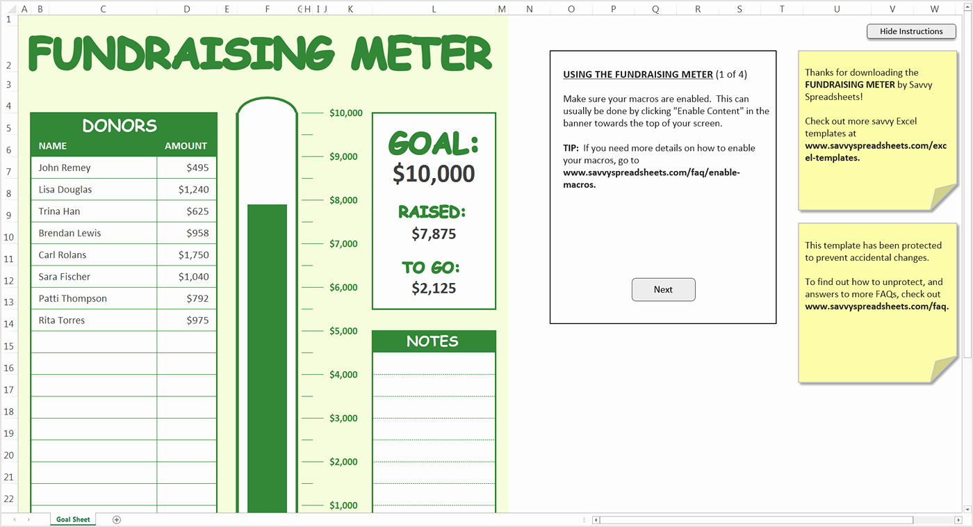 Fundraising Meter Excel Template Savvy Spreadsheets