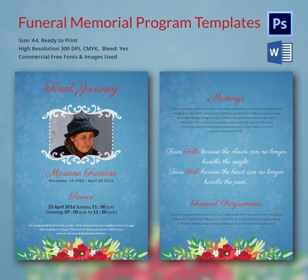 Funeral Program Template 16 Word Psd Document Download