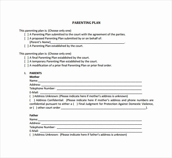 Gallery Of Parenting Plan Worksheets for Coparents Co