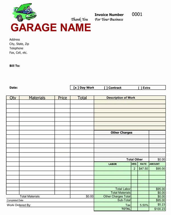 Garage Invoice Template