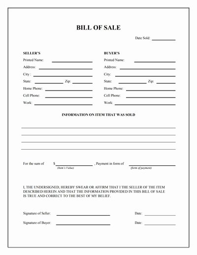 General Bill Of Sale form Free Download Create Edit