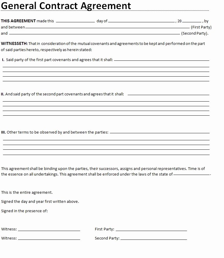 General Contract Agreement Word Template Template Sample