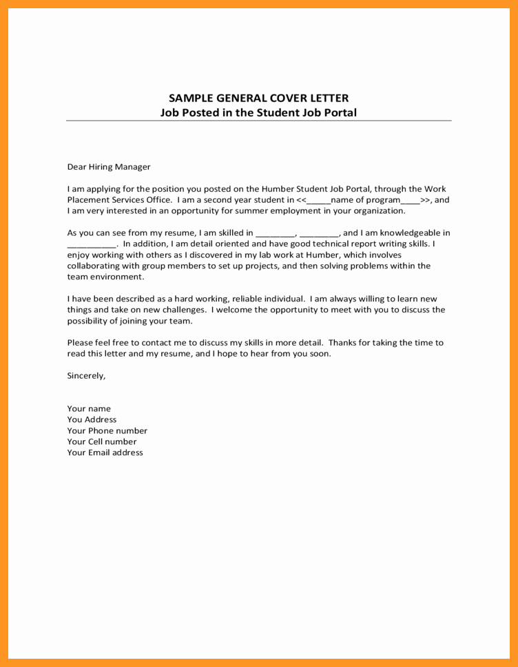 General Cover Letters for Employment