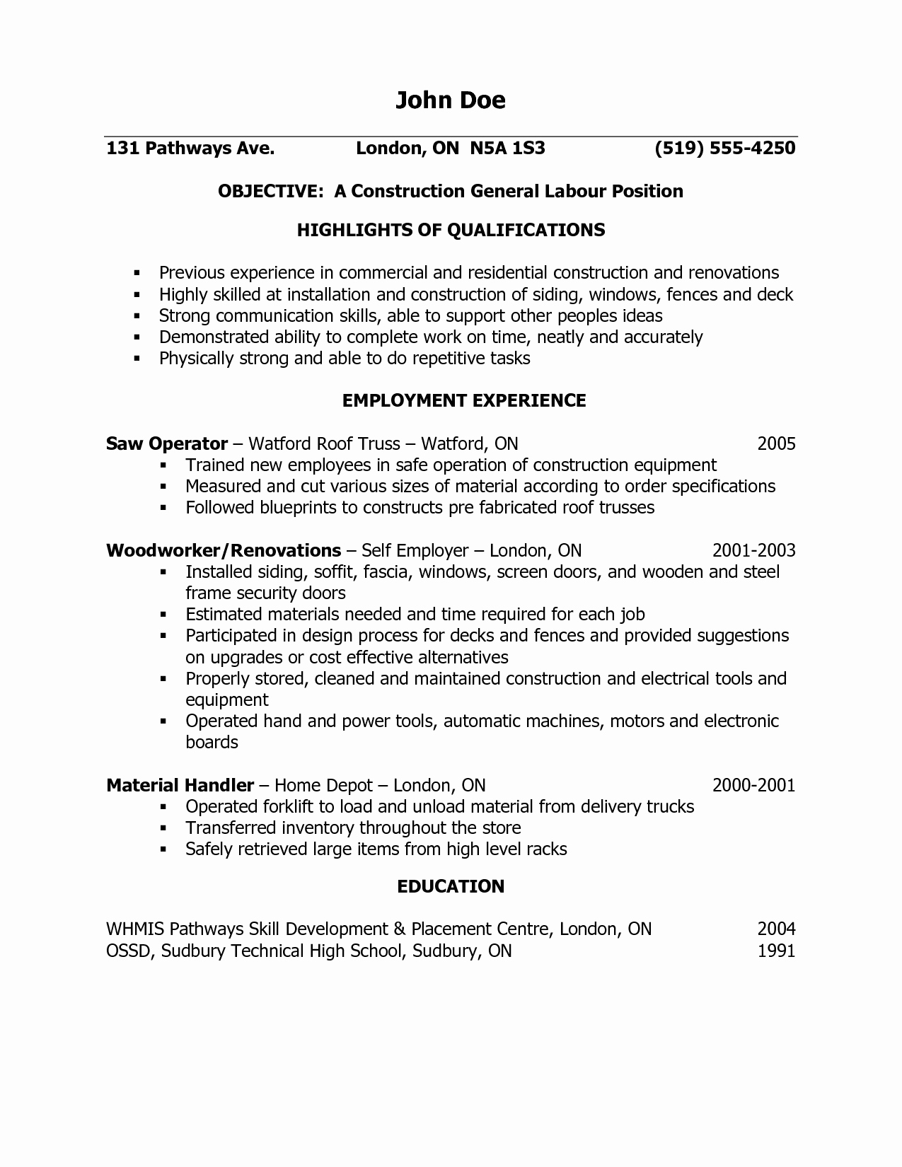 General Job Summary for Resume