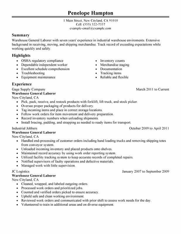 General Labor Resume Examples – Free to Try today