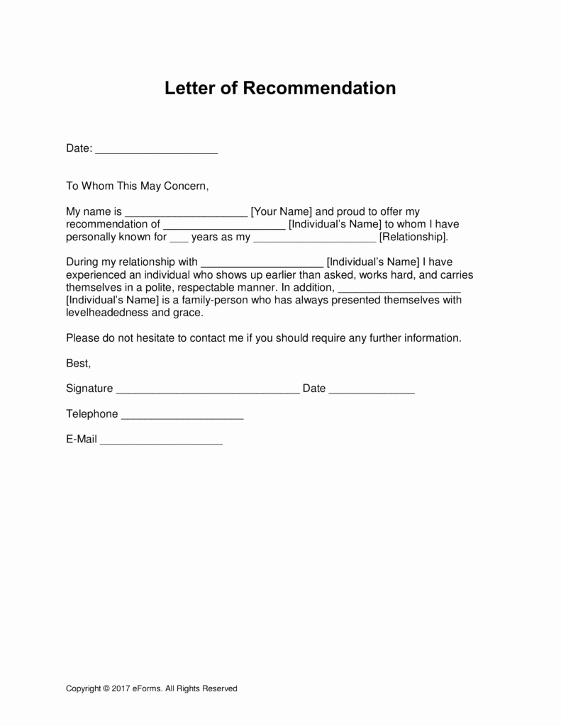 general letter of re mendation for employment