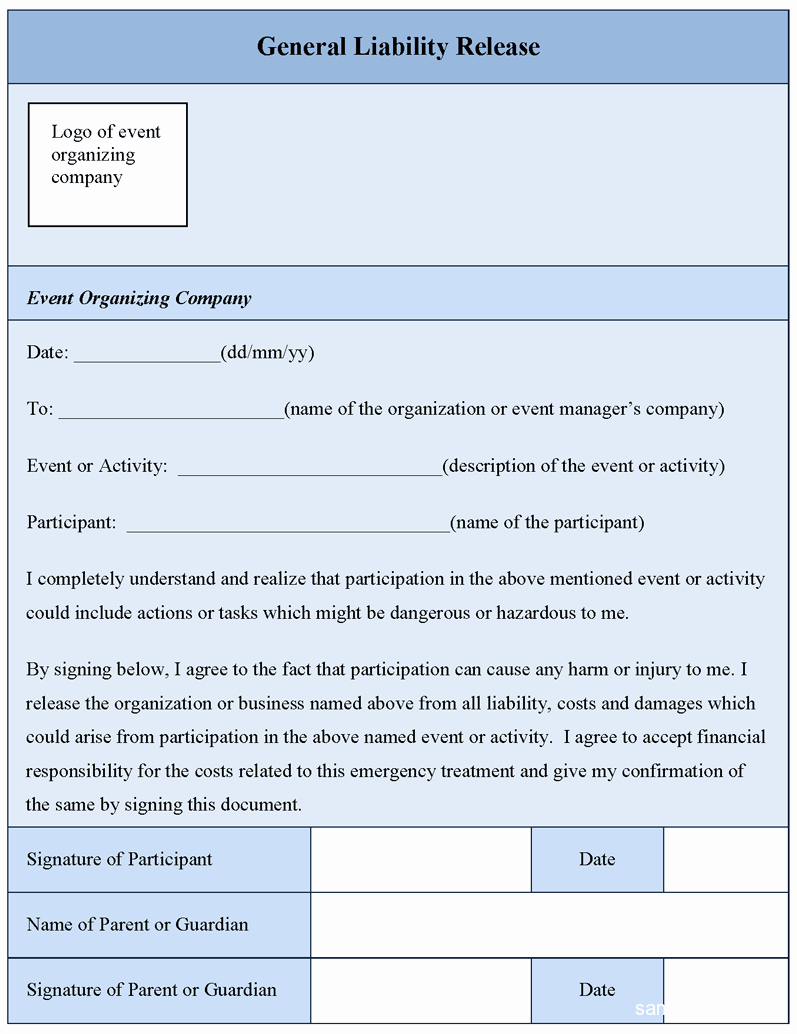 General Liability Release form Sample forms