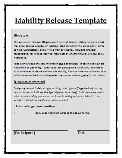 General Liability Release Template