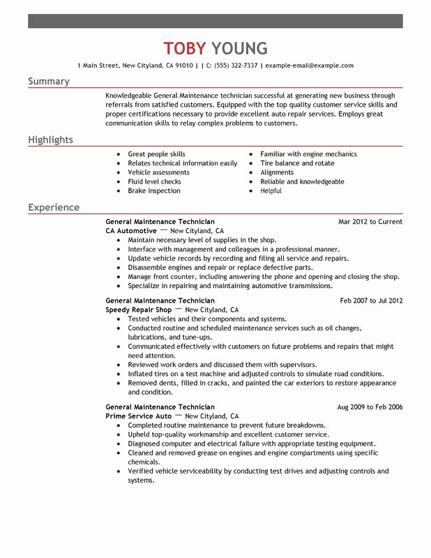 General Maintenance Technician Resume Examples – Free to