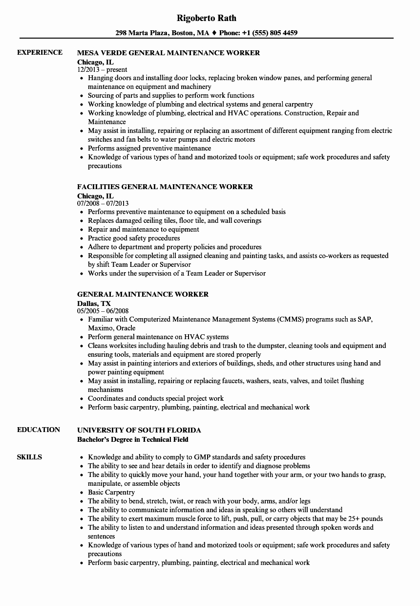 general maintenance worker resume sample