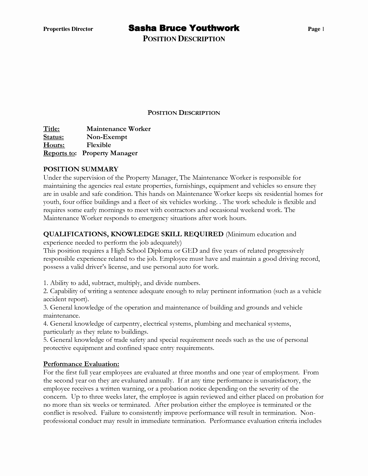 General Maintenance Worker Resume