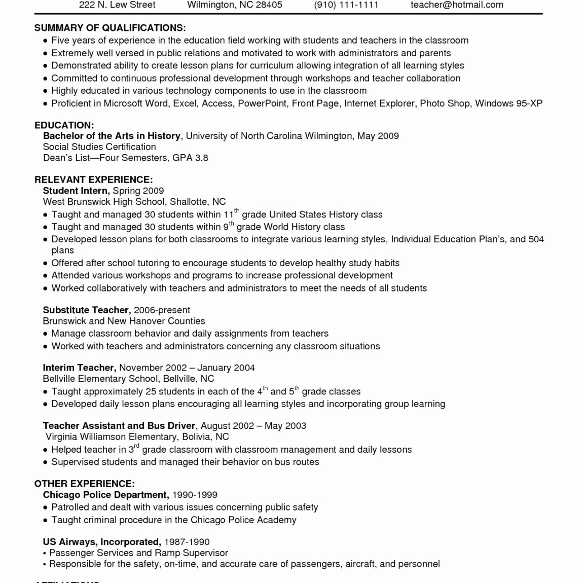 general resume summary example