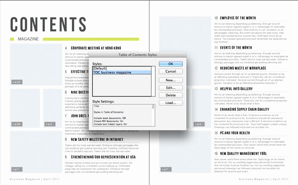 Generate An Indesign Table Of Contents From A Template