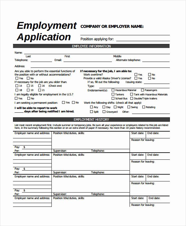 Generic Employment Application Template 8 Free Pdf