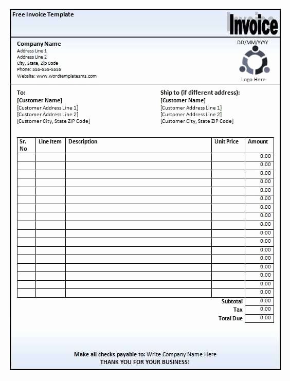 Generic Invoice Template Printable Word Excel Invoice