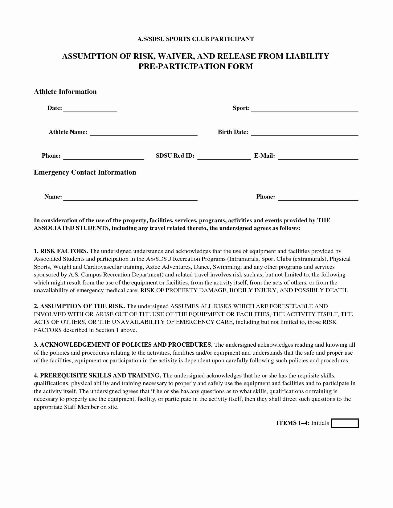 Generic Liability Waiver and Release form