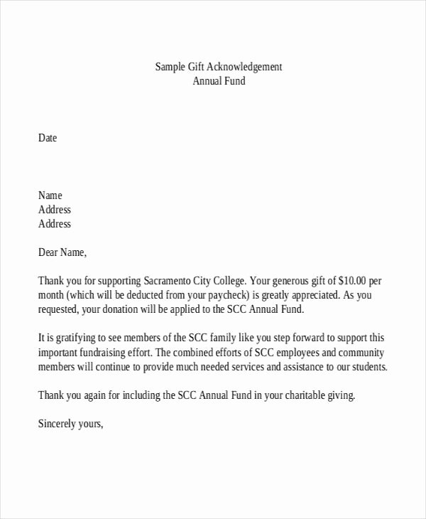 Gift Acknowledgement Letter Templates 5 Free Word Pdf