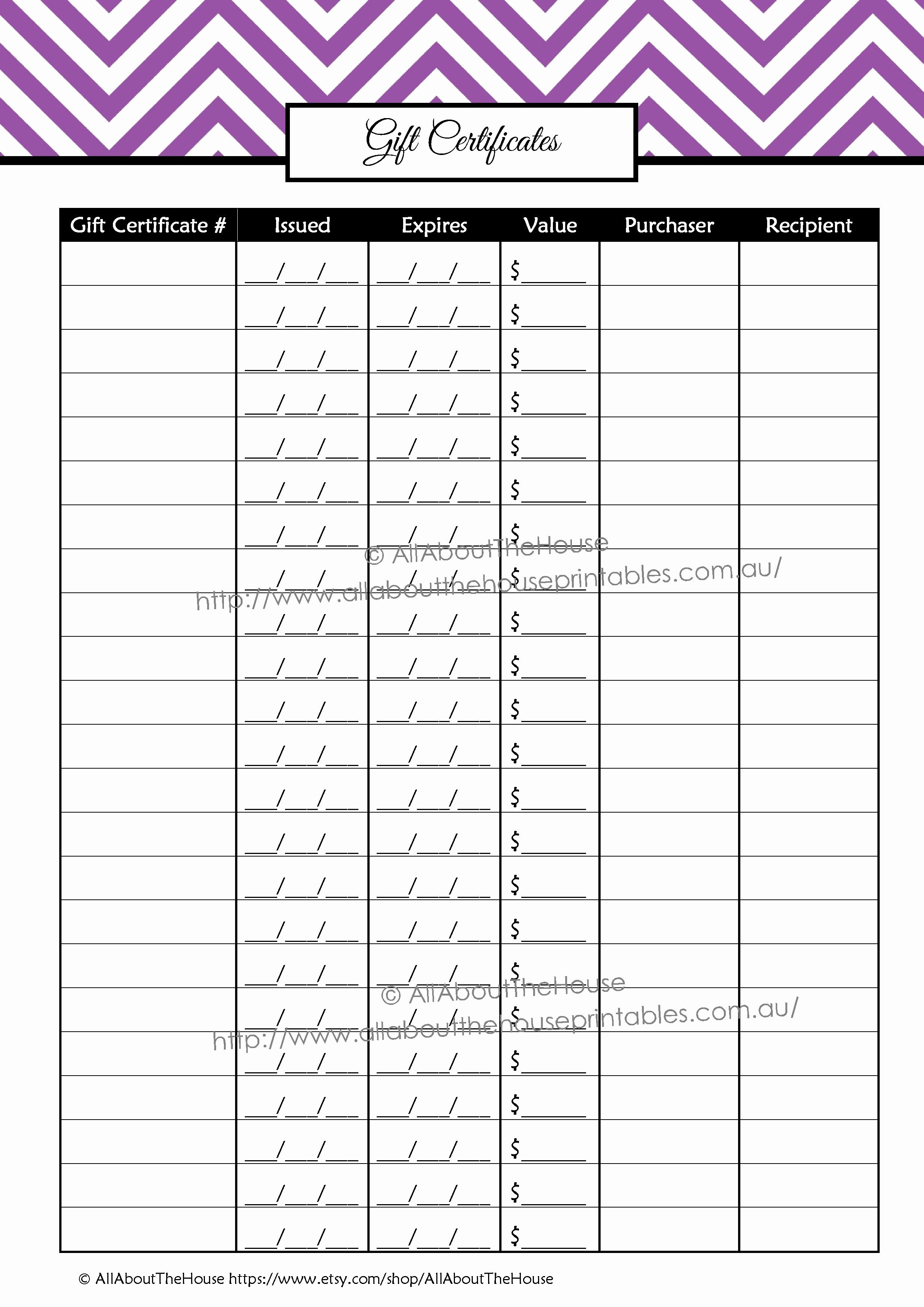 Gift Certificates Printable Direct Sales Planner Editable