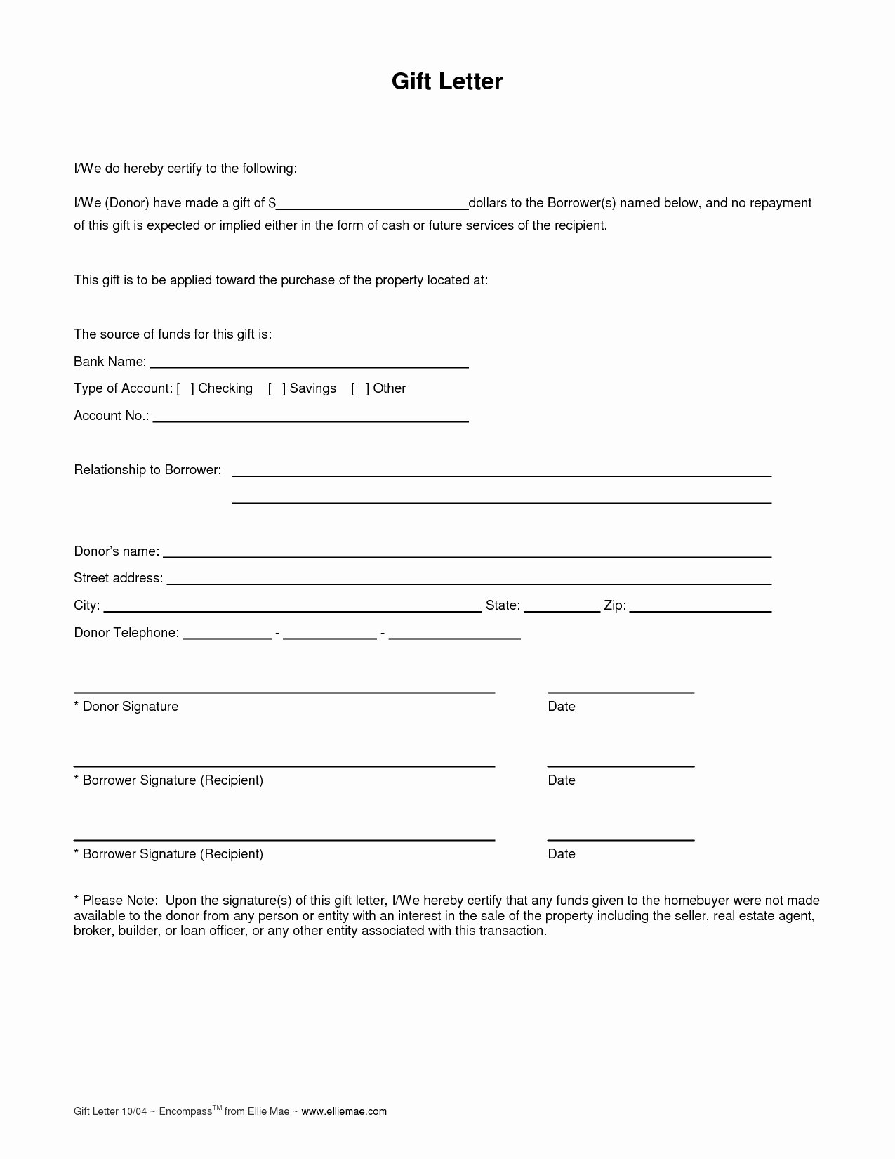 Mortgage Gift Letter Template