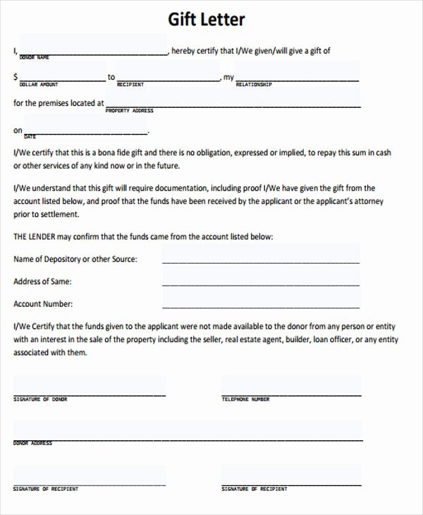 Gift Letter Templates 8 Free Word Pdf format Download