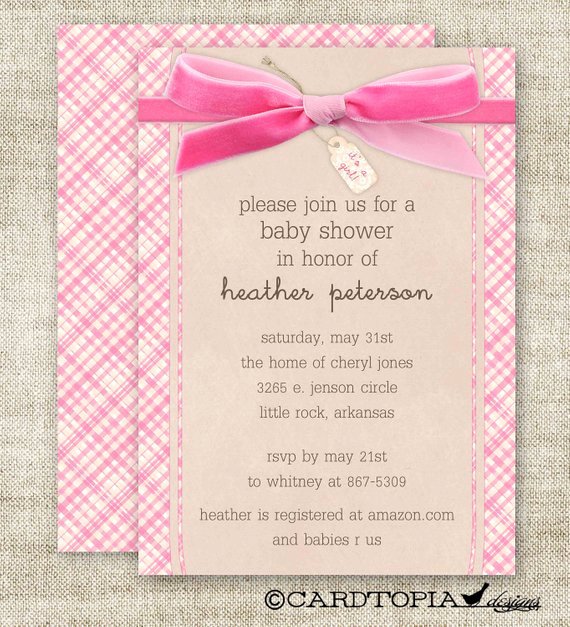 Girl Baby Shower Invitations Plaid Bow It S A Girl Digital