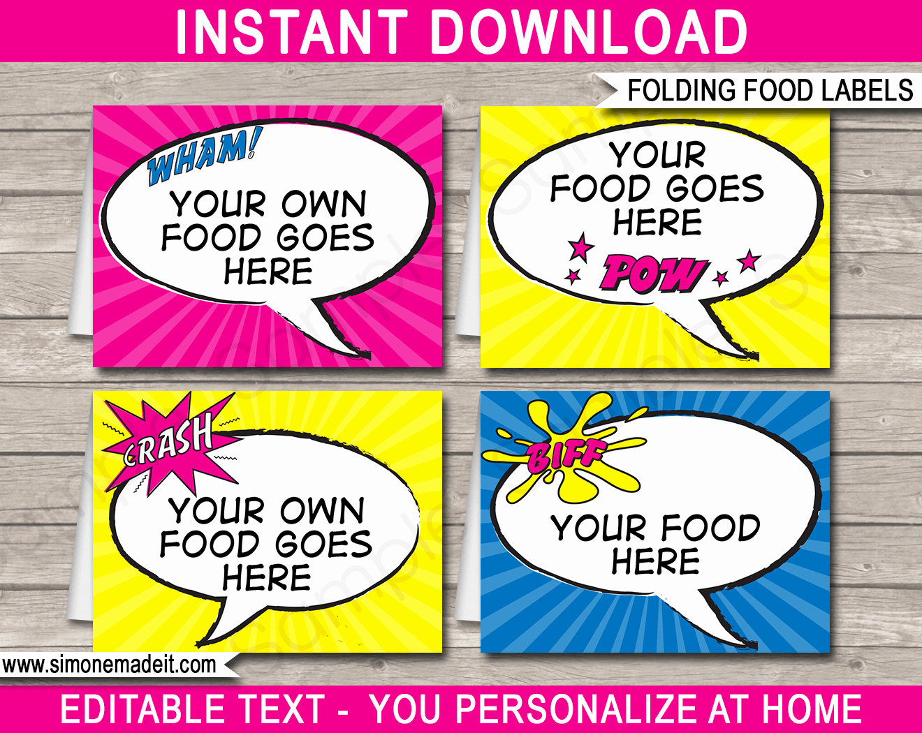 Girl Superhero Party Food Labels Place Cards