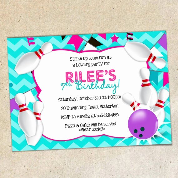 Girls Bowling Party Invitation Template Girly Chevron