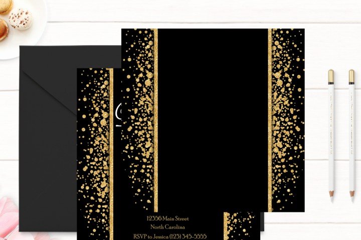 Gold and Black 50th Birthday Invitation Template by