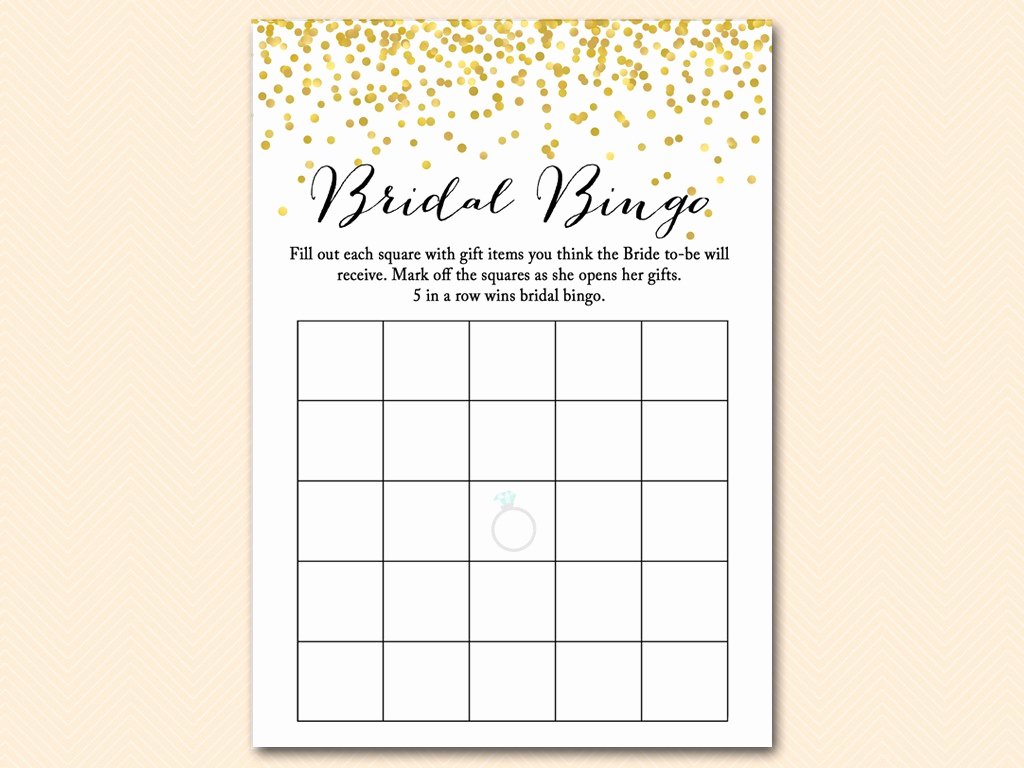 gold confetti bridal shower game set