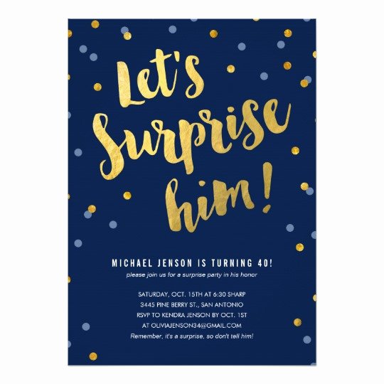Gold Lettering Surprise Party Invitations for Him