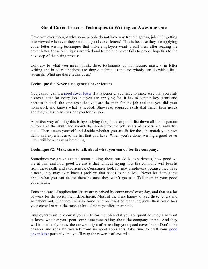 Good Cover Letter Techniques to Writing An Awesome E