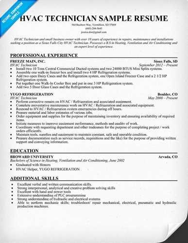 Good Luck with the Hvac Technician Resume Sample