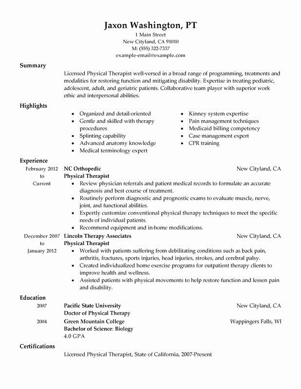 Good Physical therapy Technician Resume Sample