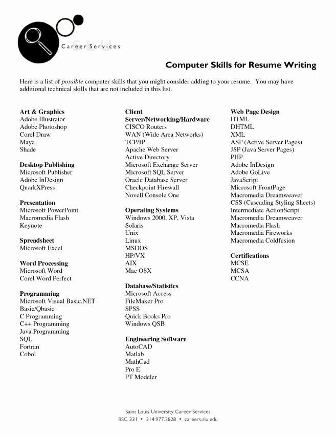 Good Puter Skills to List Resume Best Resume Gallery