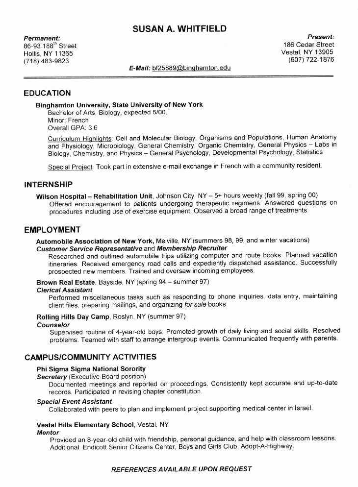 Good Resume Examples for College Students Sample Resumes